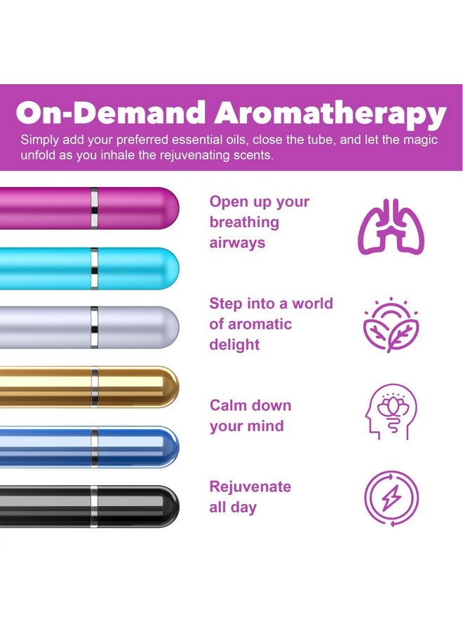Lulupaxton أنابيب استنشاق الأنف للعلاج بالروائح للزيوت الأساسية قابلة لإعادة الاستخدام محمولة من الألمنيوم الفارغ مع 2 قطارة صغيرة و 24 فتيلة قطنية و 24 ملصق قابل للكتابة 6 عبوات - Image 4