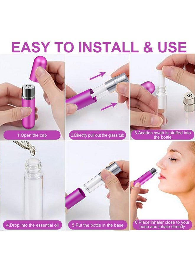 Lulupaxton أنابيب استنشاق الأنف للعلاج بالروائح للزيوت الأساسية قابلة لإعادة الاستخدام محمولة من الألمنيوم الفارغ مع 2 قطارة صغيرة و 24 فتيلة قطنية و 24 ملصق قابل للكتابة 6 عبوات - Image 3