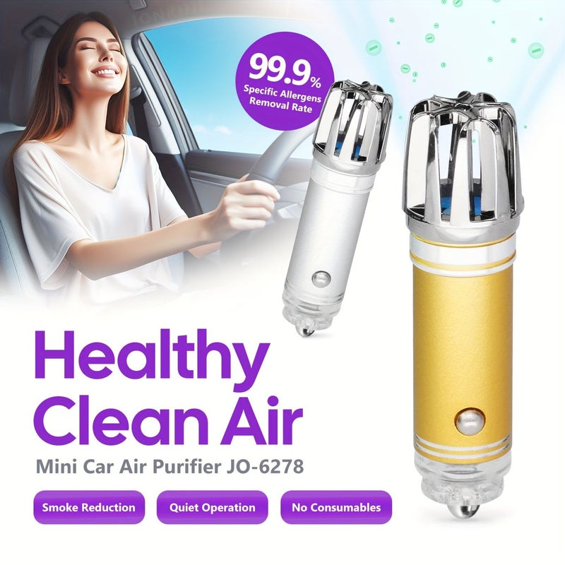 Silver 12V Car Air Purifier Ionizer Eliminates Smoke PM2.5 Allergens Odors - Image 1