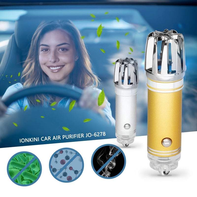 Silver 12V Car Air Purifier Ionizer Eliminates Smoke PM2.5 Allergens Odors - Image 2