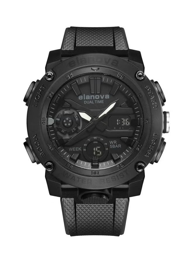إيلانوفا ساعة يد رقمية وتناظرية بتصميم رياضي، مقاومة للماء حتى 5 بار، مزودة بتوقيت مزدوج وحزام سيليكون متين، طراز EL70 - Image 1