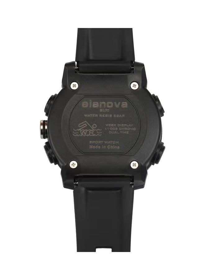 إيلانوفا ساعة يد رقمية وتناظرية بتصميم رياضي، مقاومة للماء حتى 5 بار، مزودة بتوقيت مزدوج وحزام سيليكون متين، طراز EL70 - Image 5