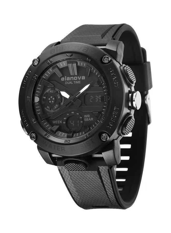 إيلانوفا ساعة يد رقمية وتناظرية بتصميم رياضي، مقاومة للماء حتى 5 بار، مزودة بتوقيت مزدوج وحزام سيليكون متين، طراز EL70 - Image 3