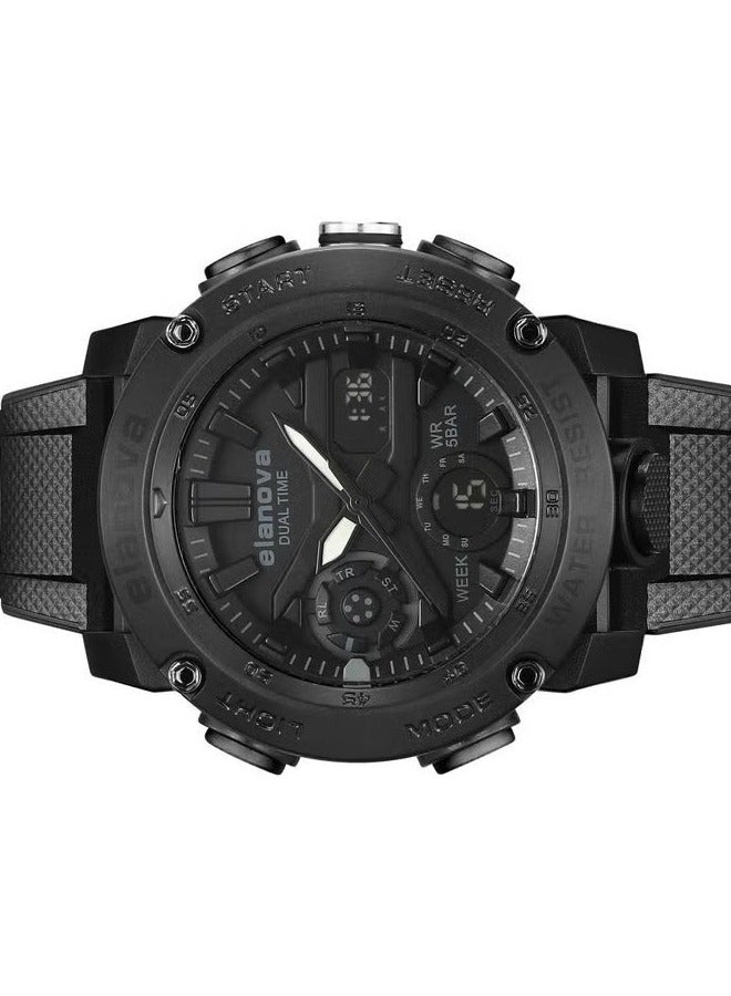 إيلانوفا ساعة يد رقمية وتناظرية بتصميم رياضي، مقاومة للماء حتى 5 بار، مزودة بتوقيت مزدوج وحزام سيليكون متين، طراز EL70 - Image 4