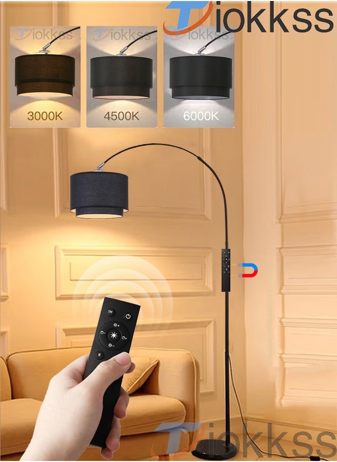 Floor Lamp Modern Arc Tall Living Room-Stand Up Arching Drum Shade Large Corner Lamp for Dinning Bedrooms and Office Lighting with Remote Control and LED Bulb Black 