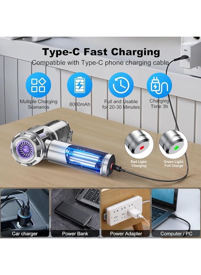 مكنسة كهربائية محمولة لاسلكية، شفط ونفخ 4 في 1، قوة شفط 18000 باسكال، إضاءة LED، فوهات متعددة لتنظيف السيارة والمنزل والمكتب - Image 3