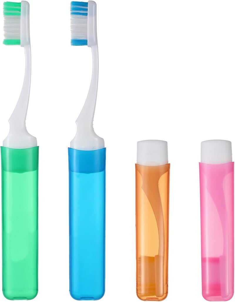 Apausvcm 4Pcs Travel Toothbrush, Portable Folding Toothbrush Soft Bristle Mini Tooth Brush with Case Travel Size Toiletries Stuff for Camping School, Multicolor Pack of 4 - Image 1