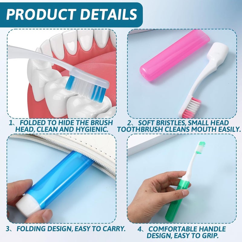 Apausvcm 4Pcs Travel Toothbrush, Portable Folding Toothbrush Soft Bristle Mini Tooth Brush with Case Travel Size Toiletries Stuff for Camping School, Multicolor Pack of 4 - Image 3