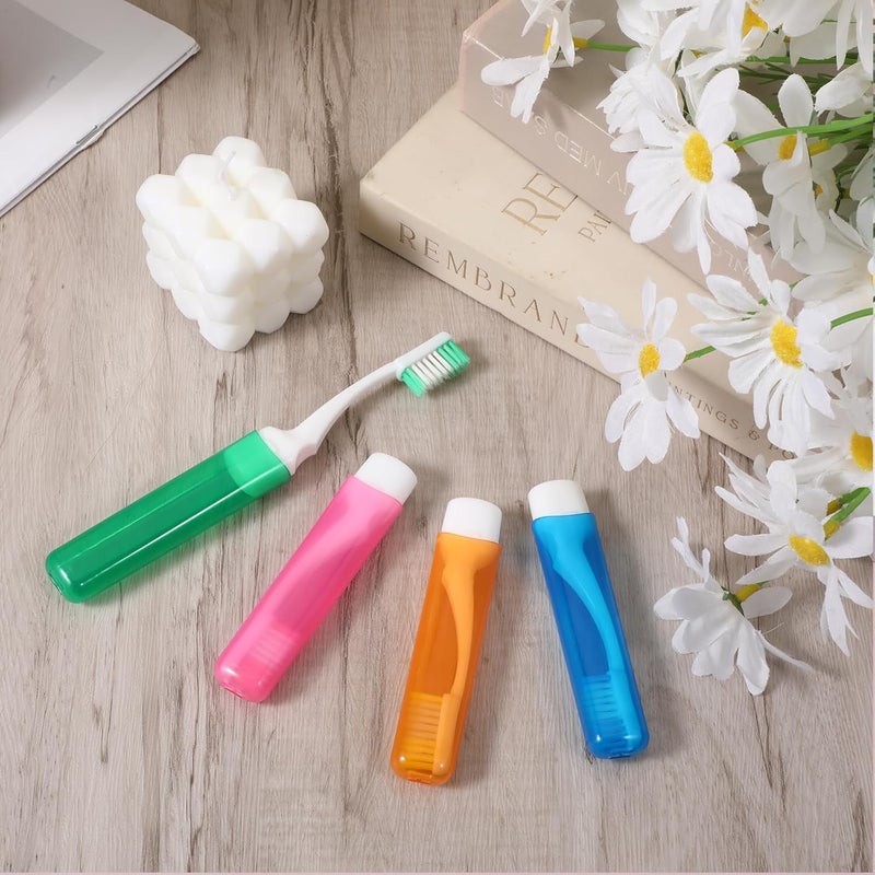 Apausvcm 4Pcs Travel Toothbrush, Portable Folding Toothbrush Soft Bristle Mini Tooth Brush with Case Travel Size Toiletries Stuff for Camping School, Multicolor Pack of 4 - Image 4