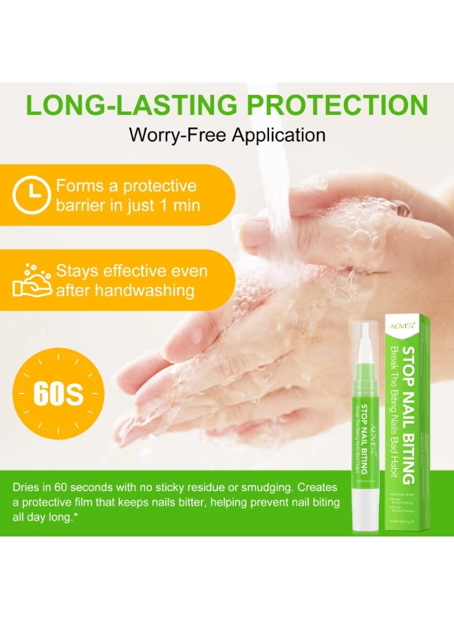 ALIVER طقم 2 قطعة لإيقاف قضم الأظافر (7 مل + 15 مل)، كسر عادة قضم الأظافر السيئة، طعم مر طبيعي، تقليل القضم، تركيبة تجف بسرعة - Image 4