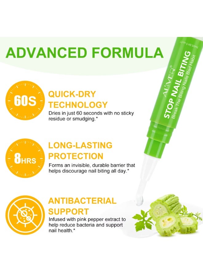 ALIVER طقم 2 قطعة لإيقاف قضم الأظافر (7 مل + 15 مل)، كسر عادة قضم الأظافر السيئة، طعم مر طبيعي، تقليل القضم، تركيبة تجف بسرعة - Image 3