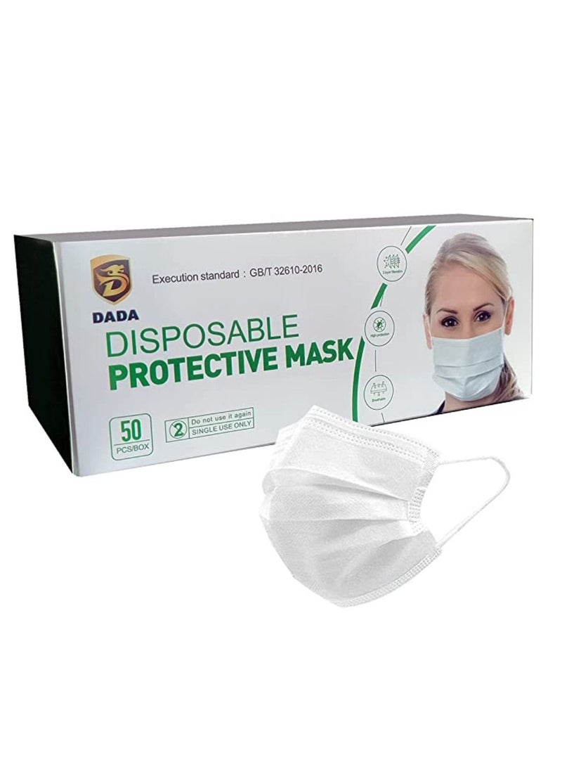 Dada 50 Pieces 3 Ply Disposable White Face Mask - Image 1