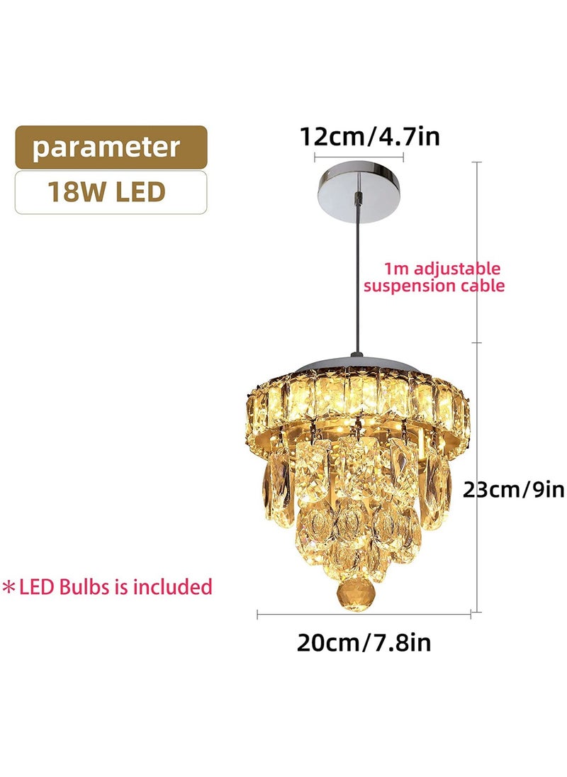 Ganeed Mini Crystal Chandelier, 18W Chrome Ceiling Pendant Light Fixtures, 7.8'' Modern Hanging Lamp, LED K9 Crystal Flush Mount Ceiling Light for Bedroom Dining Room Hallway (3000K)  - Image 3