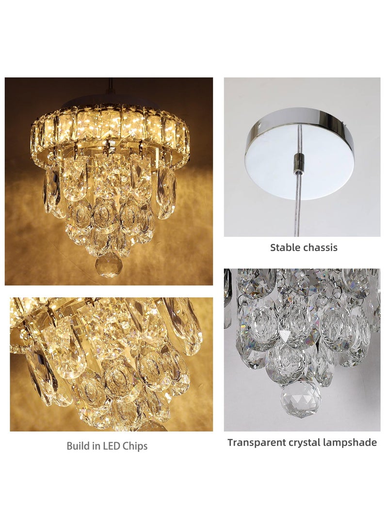 Ganeed Mini Crystal Chandelier, 18W Chrome Ceiling Pendant Light Fixtures, 7.8'' Modern Hanging Lamp, LED K9 Crystal Flush Mount Ceiling Light for Bedroom Dining Room Hallway (3000K)  - Image 5