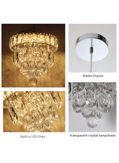 Ganeed Mini Crystal Chandelier, 18W Chrome Ceiling Pendant Light Fixtures, 7.8'' Modern Hanging Lamp, LED K9 Crystal Flush Mount Ceiling Light for Bedroom Dining Room Hallway (3000K)  - Image 5