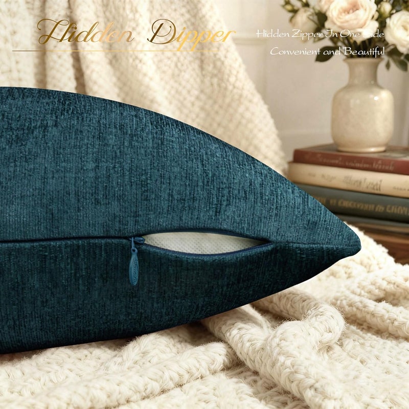 BRAWARM Throw Pillow Covers 22x22 Inches - Deep Lagoon Chenille Pillow Covers Pack of 2, Solid Dyed Soft Chenille Pillow Cases for Couch Sofa Bed Home Decoration - Image 5