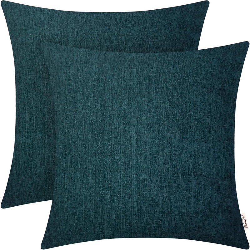 BRAWARM Throw Pillow Covers 22x22 Inches - Deep Lagoon Chenille Pillow Covers Pack of 2, Solid Dyed Soft Chenille Pillow Cases for Couch Sofa Bed Home Decoration - Image 1