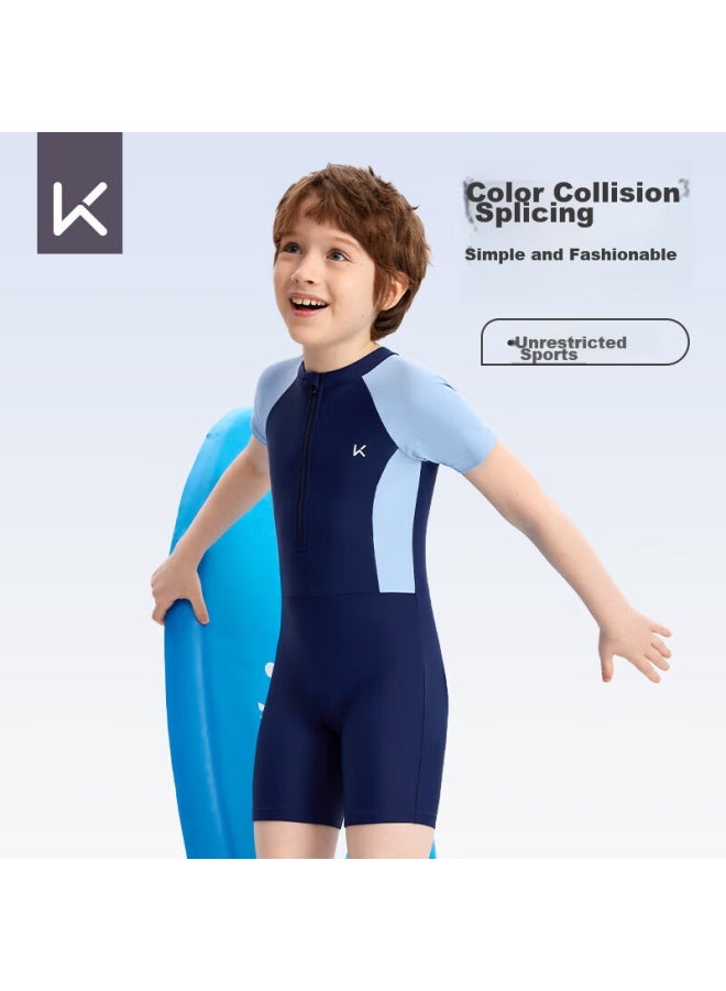 Keep Children's Swimsuit, One-piece Sun Protection Swim Trunks For Boys, Professional Swimming Training Swimwear, Deep Sea Blue, Size 14 - Image 4