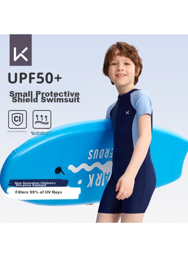Keep Children's Swimsuit, One-piece Sun Protection Swim Trunks For Boys, Professional Swimming Training Swimwear, Deep Sea Blue, Size 14 - Image 1