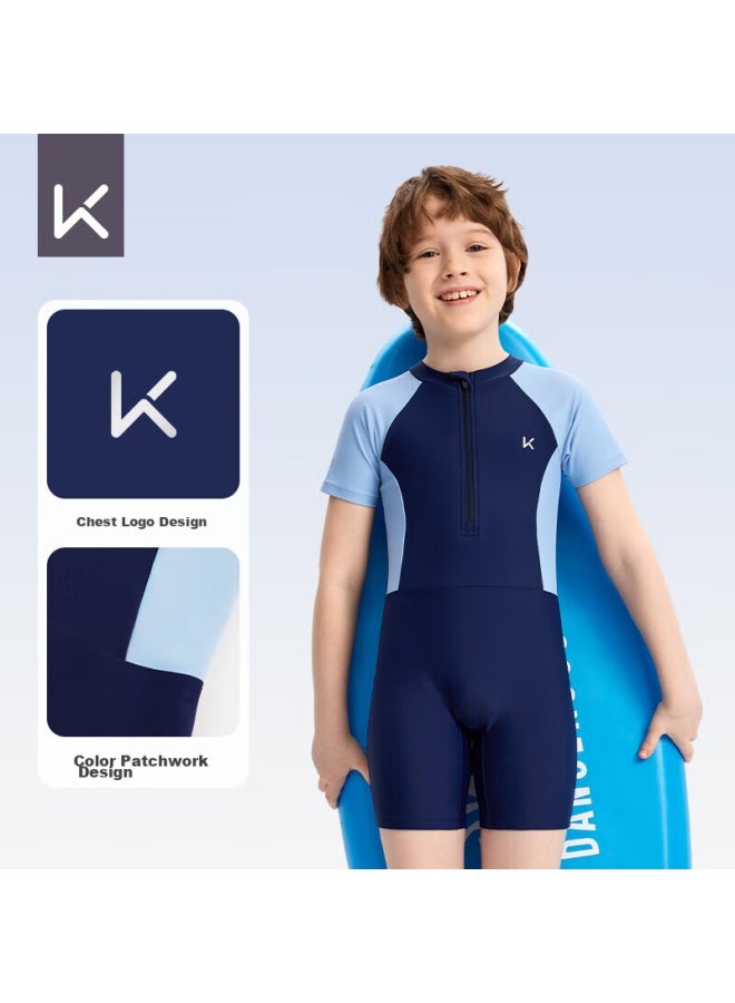 Keep Children's Swimsuit, One-piece Sun Protection Swim Trunks For Boys, Professional Swimming Training Swimwear, Deep Sea Blue, Size 14 - Image 3