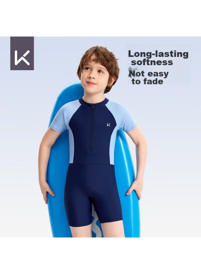 Keep Children's Swimsuit, One-piece Sun Protection Swim Trunks For Boys, Professional Swimming Training Swimwear, Deep Sea Blue, Size 14 - Image 2