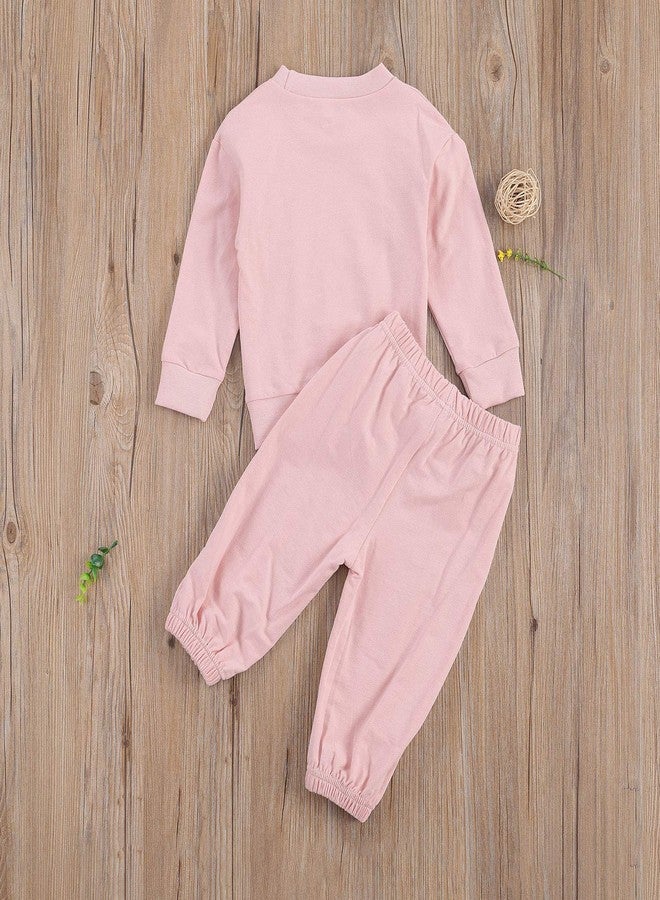Honganda 2Pcs Toddler Baby Girl Plain Solid Sweatshirt Pullover Tops Drawstring Sweatpants Joggers Casual Fall Winter Outfit Set (Pink, 4-5T) - Image 4