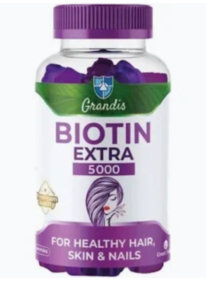 Grandis Biotin Extra 5000 mcg Gummy for Healthy Hair, Skin & Nails, 60 Count