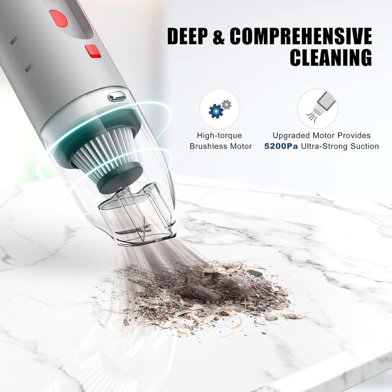 FYA Handheld Vacuum Cleaner Cordless Wireless Hand VacuumAir Blower 2in1 Mini Portable Car Vacuum Cleaner with Powerful Suction USB Rechargeable Vacuum for Home and Car Silver HEPA Filter - Image 3