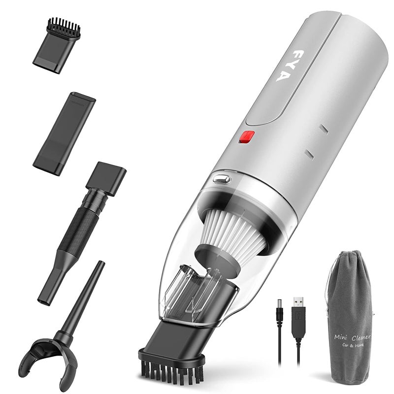 FYA Handheld Vacuum Cleaner Cordless Wireless Hand VacuumAir Blower 2in1 Mini Portable Car Vacuum Cleaner with Powerful Suction USB Rechargeable Vacuum for Home and Car Silver HEPA Filter - Image 1