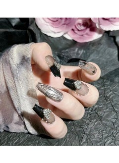 10pcs Handmade Press-On Nails, Medium Length Coffin Shape, Goth Punk Style, Reusable False Nail Tips With Glue, Black And Silvery Glitter Design -Large - pzsku/ZFA0A73CD0F4A3C375E19Z/45/_/1737198015/8b5ac00c-1538-4014-9726-d74a87bd4830