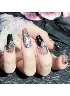 10pcs Handmade Press-On Nails, Medium Length Coffin Shape, Goth Punk Style, Reusable False Nail Tips With Glue, Black And Silvery Glitter Design -Large - pzsku/ZFA0A73CD0F4A3C375E19Z/45/_/1737198025/926e1c9d-2d8b-4d9c-8fa7-4858da93e2bc