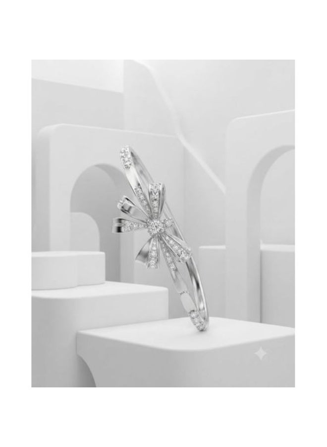Stainless Steel Bangle with Elegant Crystal Bow Design