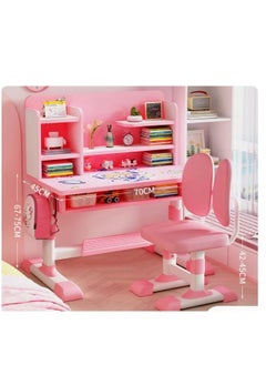 Golden Height Adjustable Kids Desk And Chair Set, School Study Desk With Multifunctional Bookshelf, Study Table And Chair Set For Girls,Boys, Kids Bedroom Furniture With Drawer  - Image 2
