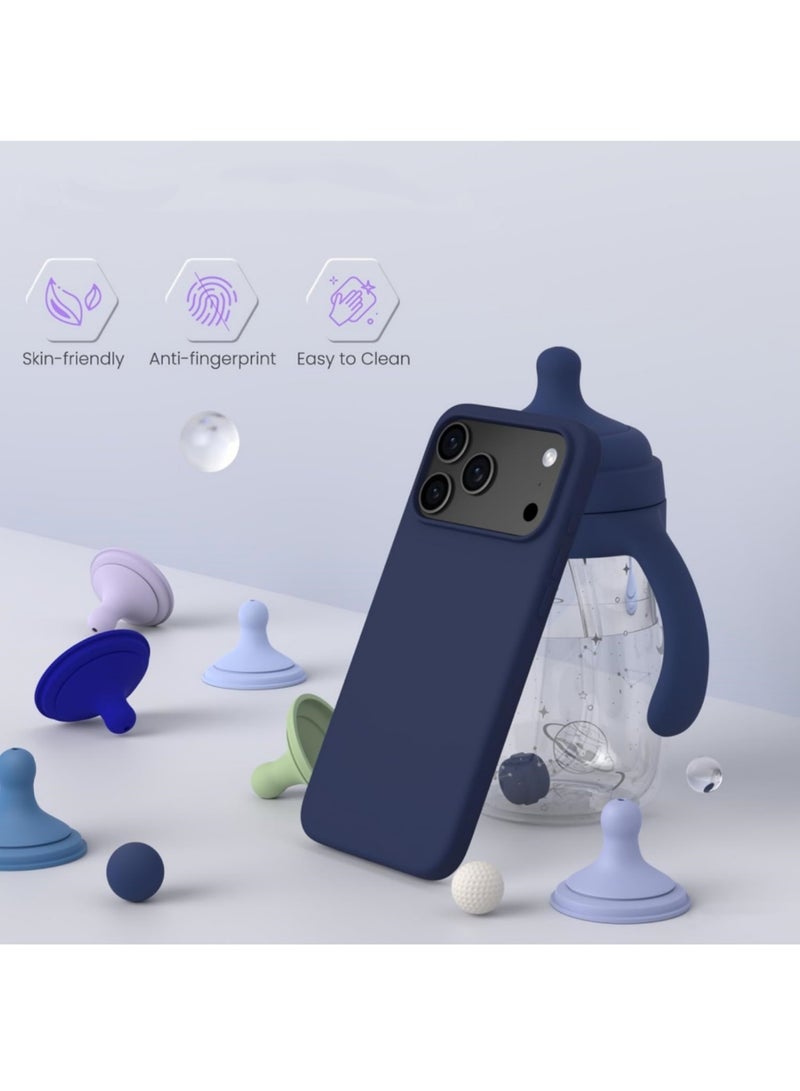 اووكاي جراب متوافق مع iPhone 17 Pro Max، جراب واقٍ كامل الجسم من المطاط السيليكوني السائل الناعم عالي الجودة من سلسلة Silky and Soft Touch لهاتف iPhone 17 Pro Max (أزرق داكن) - Image 3