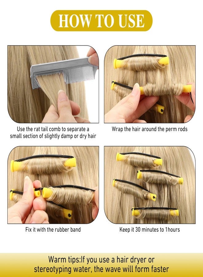 Bmpzery 48 Pcs Small Perm Rods,Perm Rods for Long Hair,Hair Rods for Curls Hairs with Rat Tail Combs and Steel Pintail,Heatless Rollers for Hairdressing Styling Essential Tools(0.28 x 3.23 Inch Yellow) - Image 3