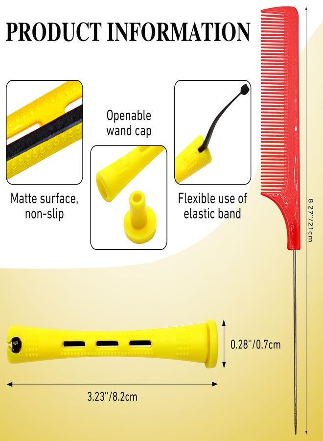 Bmpzery 48 Pcs Small Perm Rods,Perm Rods for Long Hair,Hair Rods for Curls Hairs with Rat Tail Combs and Steel Pintail,Heatless Rollers for Hairdressing Styling Essential Tools(0.28 x 3.23 Inch Yellow) - Image 2