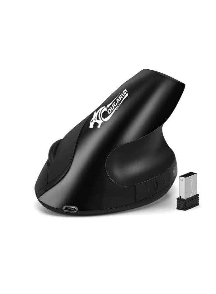 كوجار ماوس عمودي مريح من كوغار إيجي، قابل لإعادة الشحن، لاسلكي، بلوتوث أو مستقبل USB من لوجي بولت، نقرات هادئة، 4 أزرار، متوافق مع أجهزة الكمبيوتر المحمولة والكمبيوتر الشخصي (E1900) - Image 1
