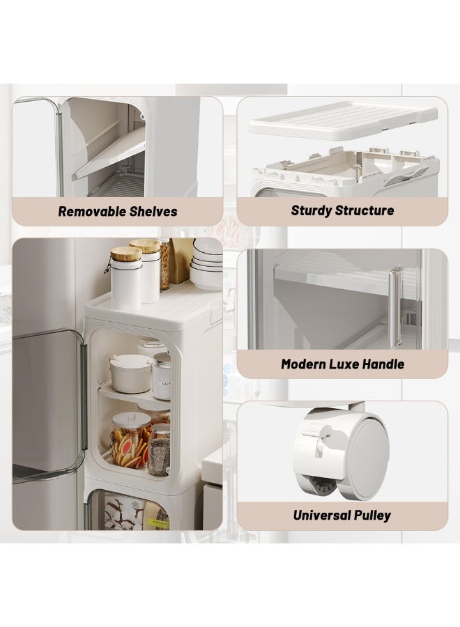 FLYROAD Tall Narrow Storage Cabinet, 3 Tier Slim Bathroom Floor Cabinet with Transparent Doors and Shelves, Foldable Storage Unit, Plastic Slim Bathroom Organizer for Small Space, Kitchen - Image 4