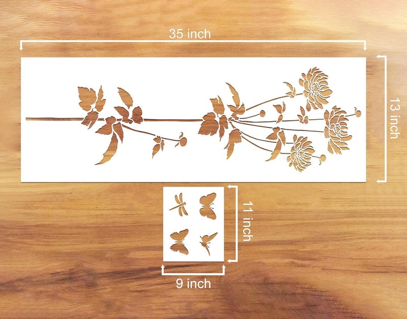 WallDesign Floral Lawn Stencils for Wall Painting on Living Room, Bedroom, Home Wall Art Decoration (9 inch x 35 inch Design Size) - Image 2