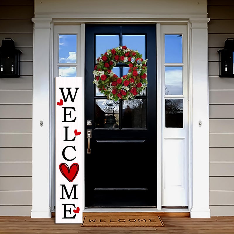 JYKCUL Valentine Day Vertical Porch Sign for Welcome Front Door Rustic Tall Welcome sign for Front Porch Standing Farmhouse Door Porch Decoration- 47.2"H - Image 4