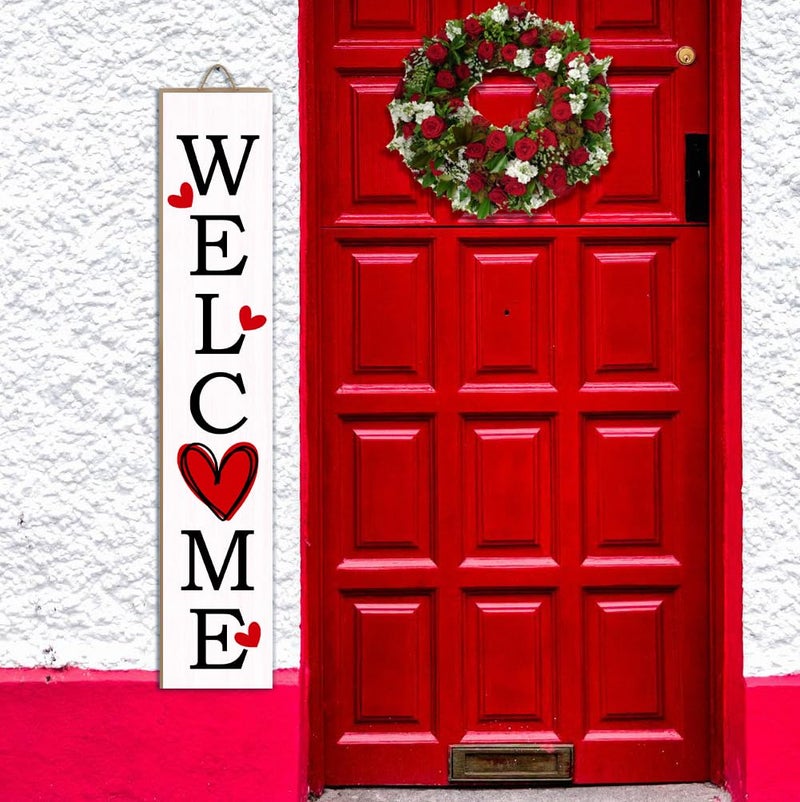 JYKCUL Valentine Day Vertical Porch Sign for Welcome Front Door Rustic Tall Welcome sign for Front Porch Standing Farmhouse Door Porch Decoration- 47.2"H - Image 5