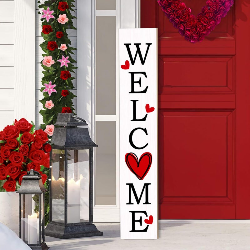JYKCUL Valentine Day Vertical Porch Sign for Welcome Front Door Rustic Tall Welcome sign for Front Porch Standing Farmhouse Door Porch Decoration- 47.2"H - Image 1