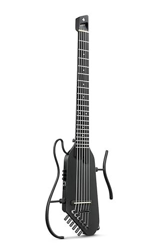 Donner Electric Nylon String Guitar for Travel Headless design Portable Quiet Practice Guitar Kit with Earphone Builtin Tuner Detachable Stand Gig Bag Black - Image 1