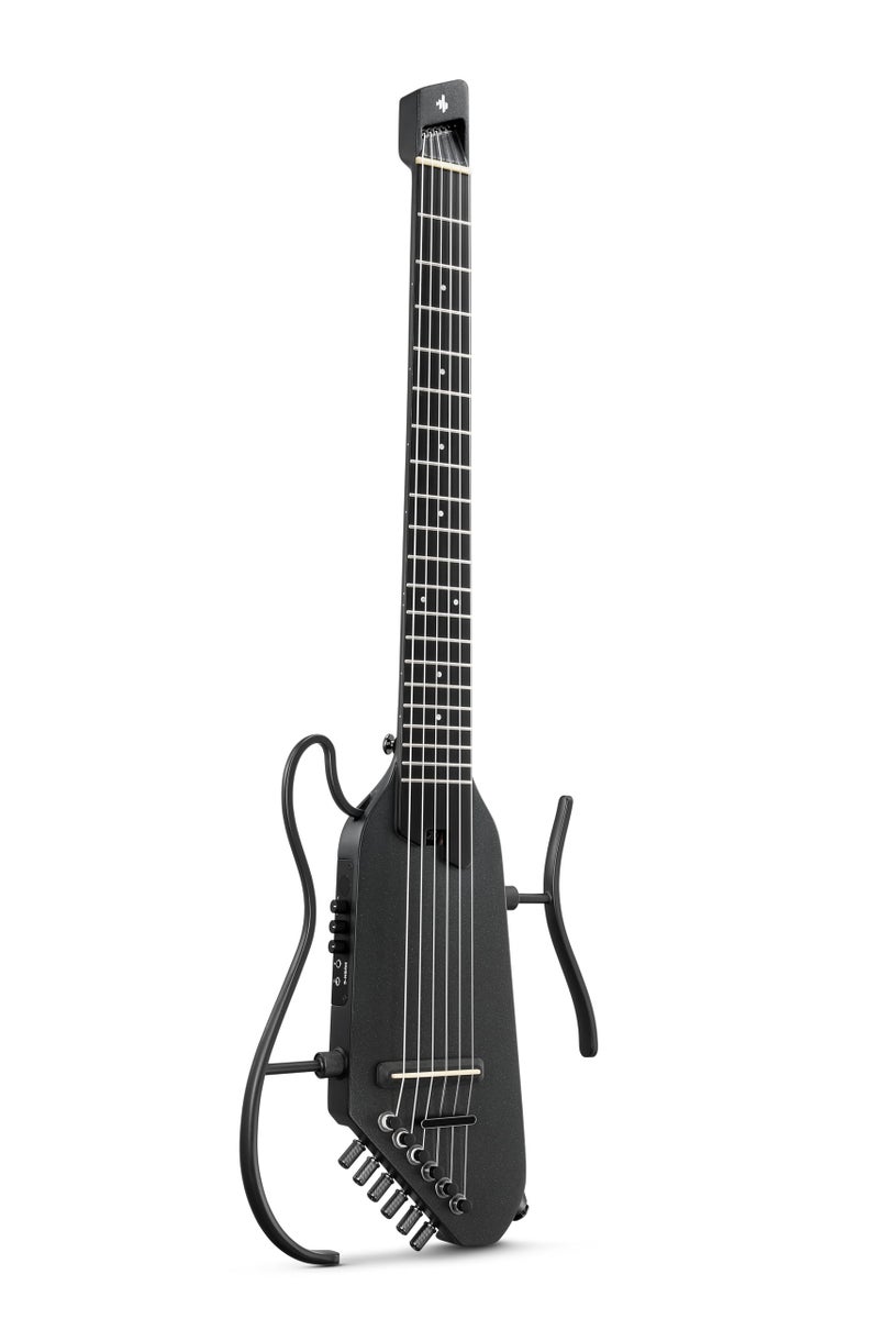 Donner Electric Nylon String Guitar for Travel Headless design Portable Quiet Practice Guitar Kit with Earphone Builtin Tuner Detachable Stand Gig Bag Black - Image 2