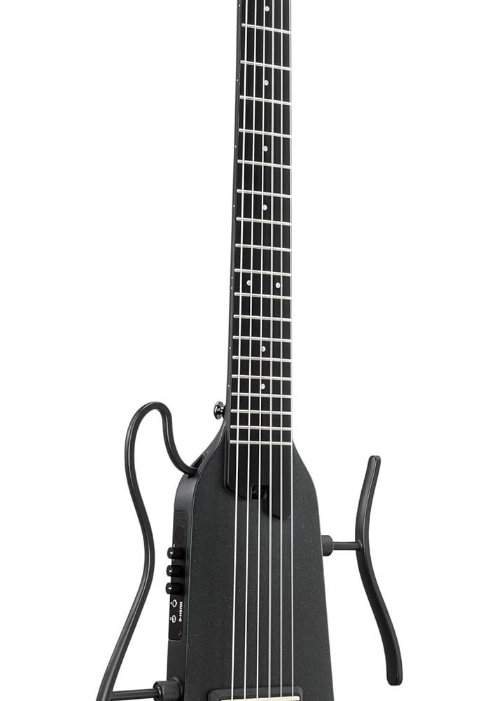 Donner HUSH C Travel Guitar - Ultralight Electro-Acoustic Guitar with Nylon Strings, Headphone Socket, Built-in Tuner, and Case, Black - Image 1