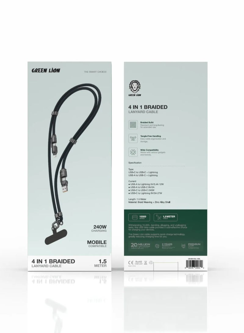 جرين ليون كابل حبل مضفر 4 في 1 من جرين ليون بطول 150 سم مع رقعة ربط - أزرق - Image 2