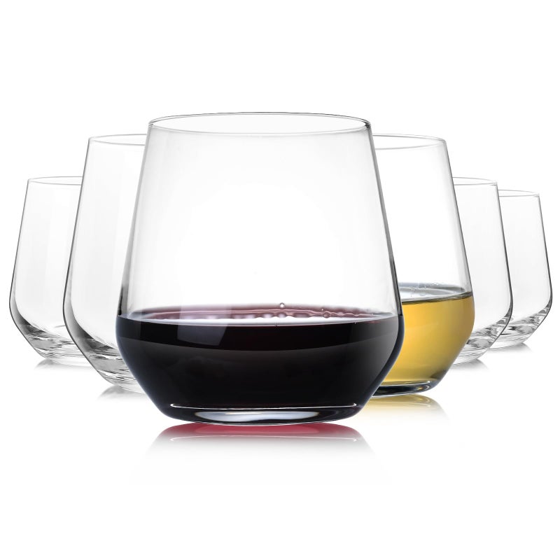 Chouggo Stemless Wine Glasses Set of 6 Hand Blown Premium Crystal Square Red White Wine Glass Gifts for Women Men Wedding Anniversary Christmas Birthday 15Oz