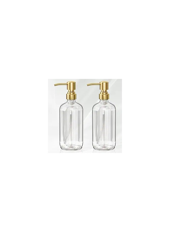 Entice Goods Soap Dispenser, 2 Pack Glass Soap Dispenser with Pump Stainless Steel, 16 Oz Gold Hand Soap Dispenser, Clear Soap Dispenser Bathroom, Dish Soap Dispenser Kitchen - Image 3