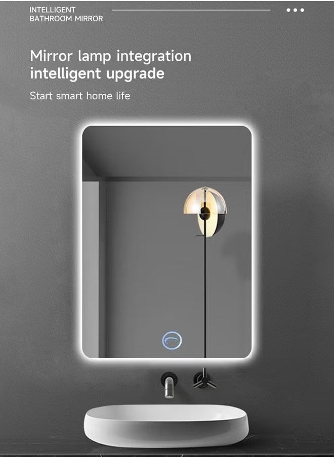 تايمي - مرآة حمام مستطيلة مع أضواء LED مرآة مثبتة على الحائط مرآة حمام LED قابلة لتغيير اللون مع مفتاح لمس 80 × 60 سم - Image 1
