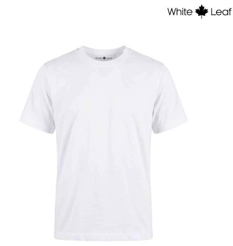WHITE LEAF Men's Round Neck T-Shirt 1 Piece – 100% Combed Cotton Breathable Comfortable Casual Wear, White - Image 1